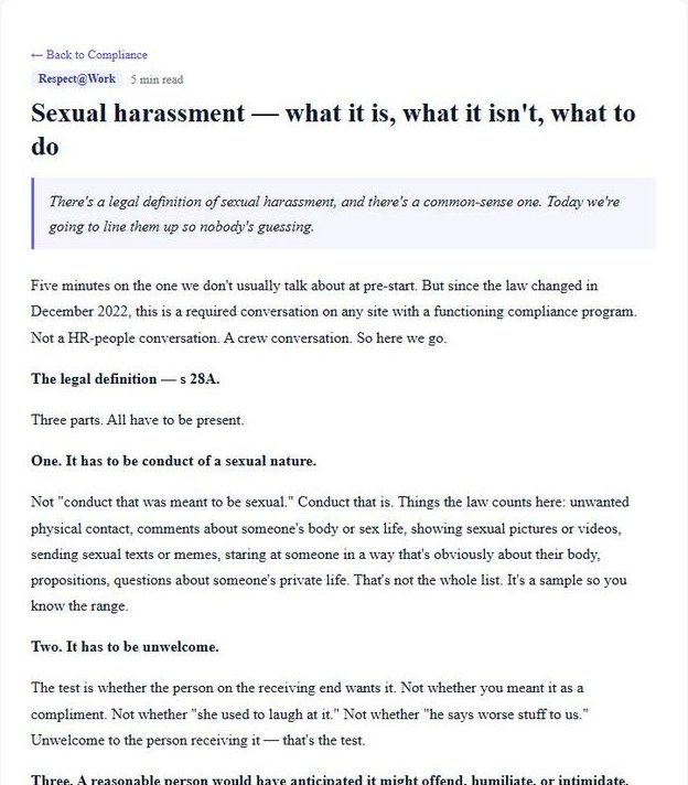 Sitepack Compliance Pack talk: Sexual harassment — what it is, what it isn't, what to do