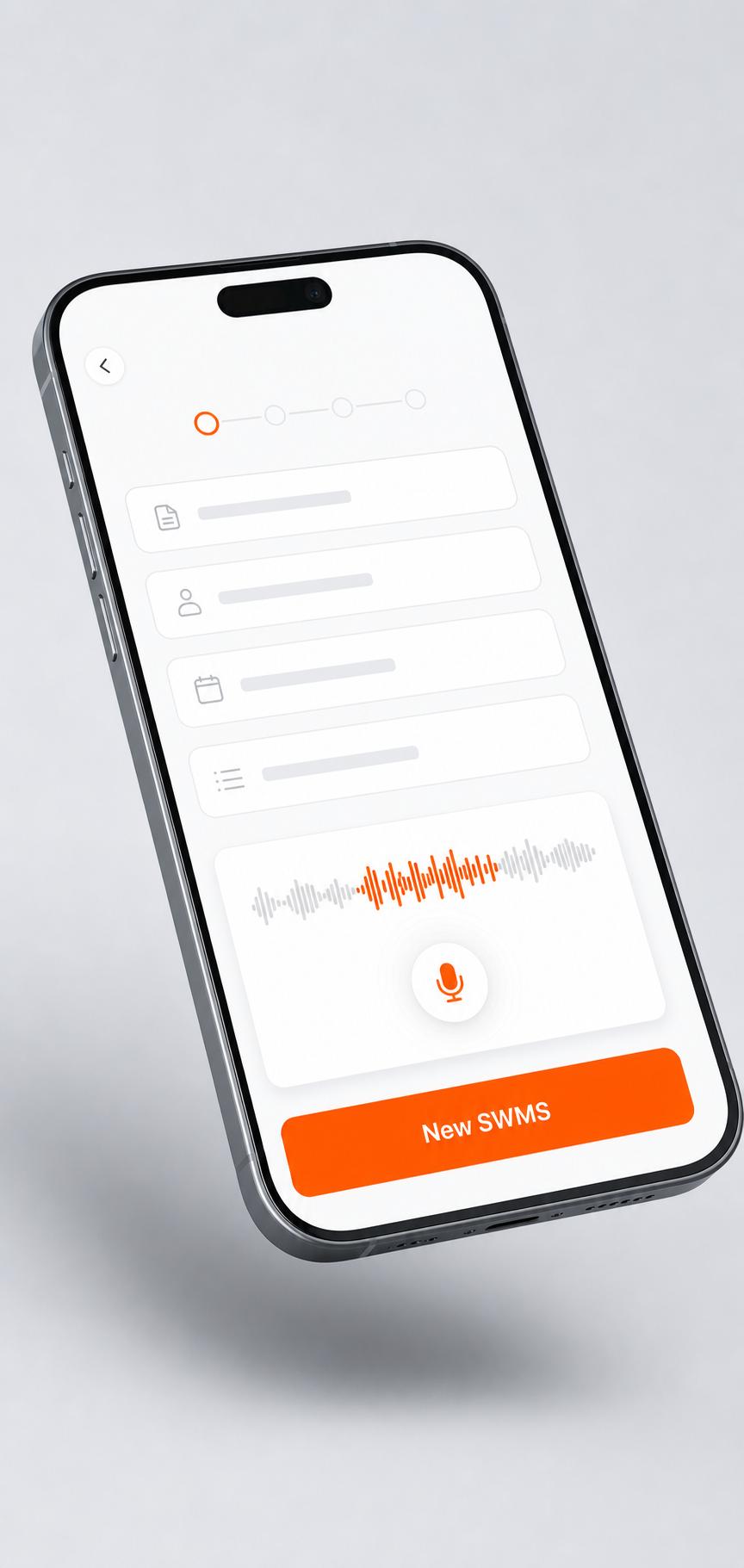 Sitepack mobile app showing a New SWMS voice-recording screen